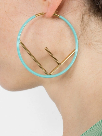 Shop Fendi Blue Women's F Logo Hoop Earrings