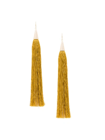 Shop Eddie Borgo Long Silk Tassel Earrings In Gold