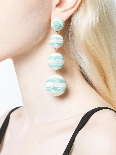 Shop Rebecca De Ravenel Striped Drop Earrings In Green