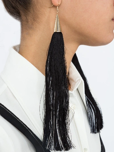Shop Eddie Borgo Long Silk Tassel Earrings In Black