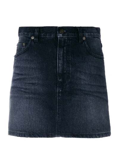 Shop Saint Laurent Faded Denim Mini Skirt