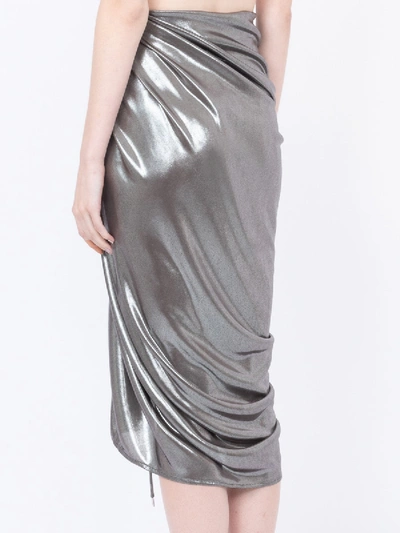 Shop Atlein Silk Wave Skirt In Silver