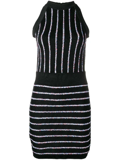 Shop Balmain Contrasting Embroidered Stripes Dress