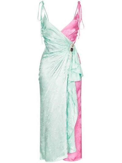 Shop Attico Two-tone Jacquard Wrap-around Slip Dress In Multicolor