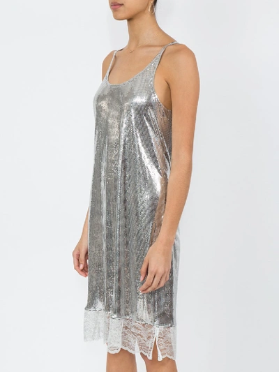 Shop Rabanne Lace Hem Dress In Silver
