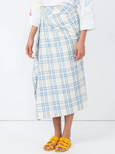 Shop Rosie Assoulin Draped Checked Skirt