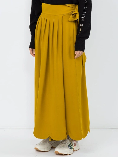 Shop Valentino Scalloped Mustard Maxi Skirt In Yellow