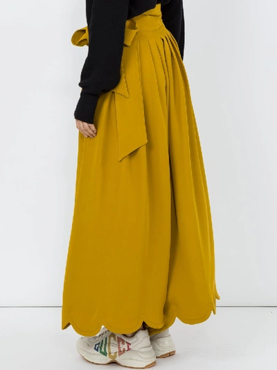 Shop Valentino Scalloped Mustard Maxi Skirt In Yellow