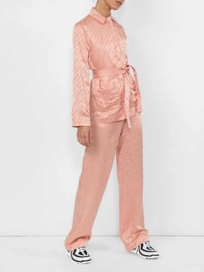 Shop Off-white Belted Logo Pajama Shirt In Pink