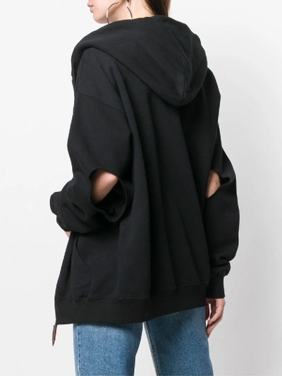 Shop Vetements Cut Out Elbows Zip Hoodie In Black