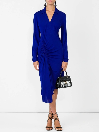 Shop Atlein Gathered Stretch-jersey Dress Blue