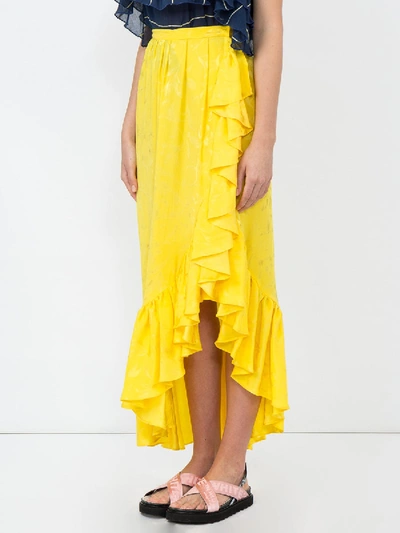 Shop Attico Long Ruffled Skirt In Yellow