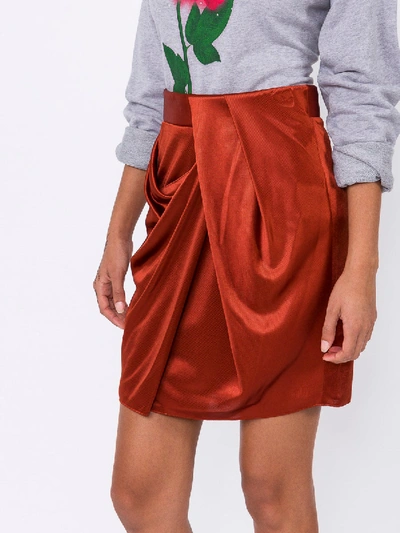 Shop Atlein Draped Metallic Satin Mini Skirt