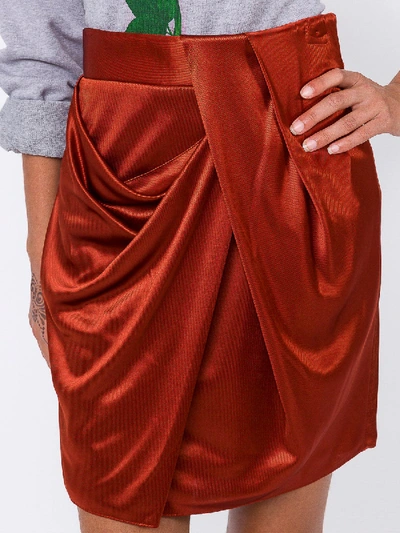 Shop Atlein Draped Metallic Satin Mini Skirt