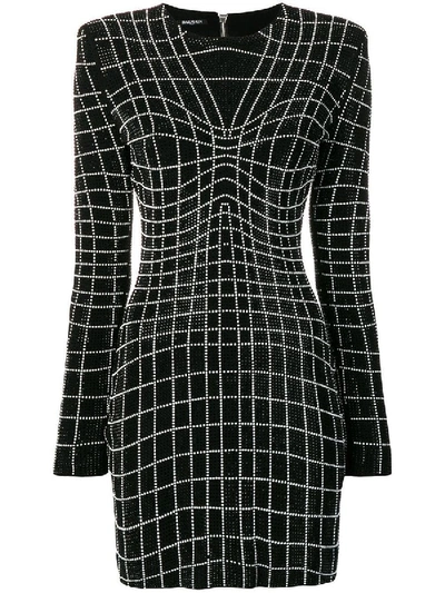 Shop Balmain Rhinestone Optical Illusion Dress In Black