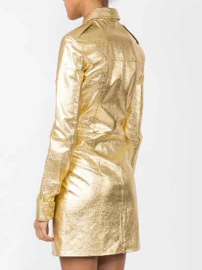 Shop Calvin Klein 205w39nyc Gold Leather Uniform Shirt Dress