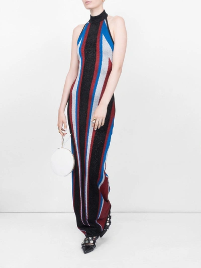 Shop Balmain Halterneck Stripe Fitted Maxi Dress