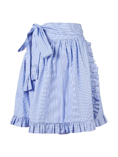 Shop Stella Mccartney Striped Ruffle-trimmed Skirt Blue