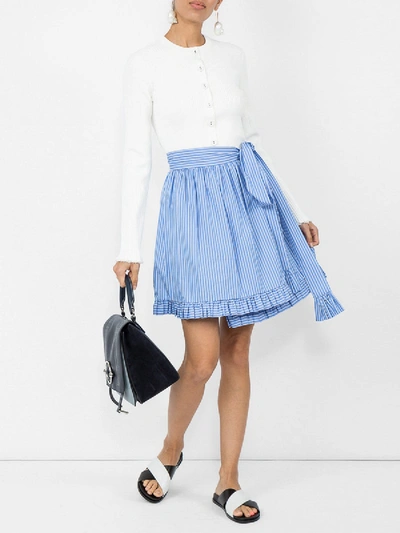 Shop Stella Mccartney Striped Ruffle-trimmed Skirt Blue