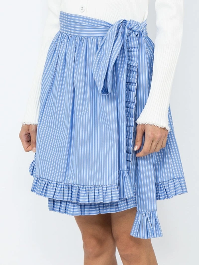 Shop Stella Mccartney Striped Ruffle-trimmed Skirt Blue