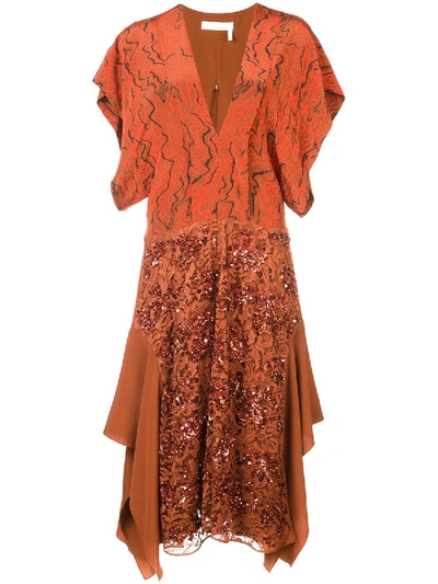 Shop Chloé Sequinned Lace Dress In Orange