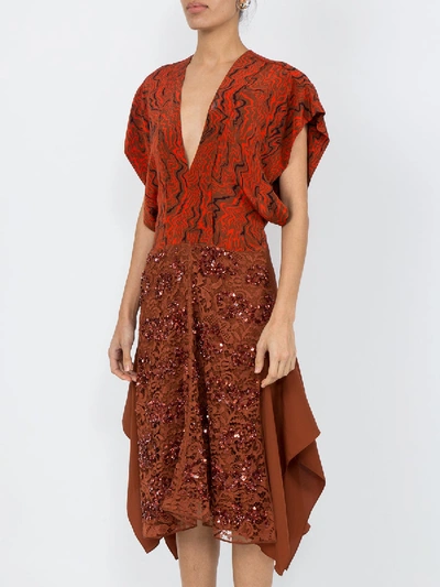 Shop Chloé Sequinned Lace Dress In Orange