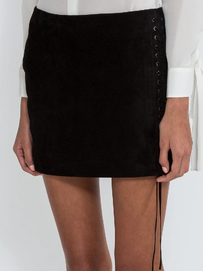 Shop Saint Laurent Side Lace-fastened Fitted Skirt In Black