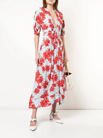 Shop Proenza Schouler Splatter Floral Short Sleeve Tie Dress In Multicolor