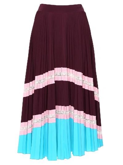 Shop Valentino Striped Tiered Pleated Skirt Red In Multicolor