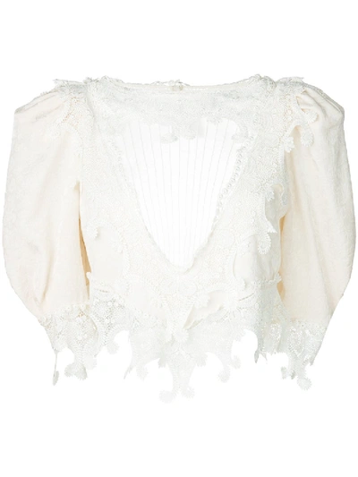 Shop Saint Laurent Lace Front Yoke Blouse White