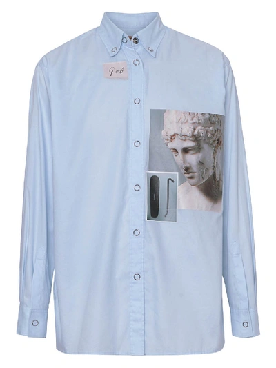 Shop Burberry Printed Button Up Shirt In Blue