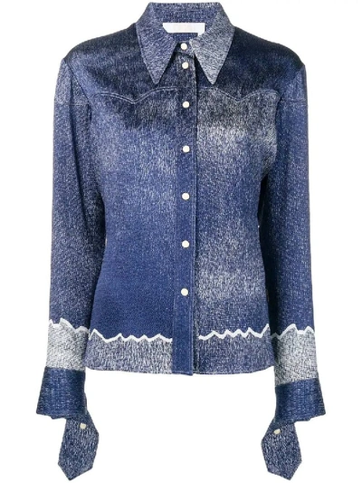 Shop Chloé Denim Print Silk Blouse In Blue