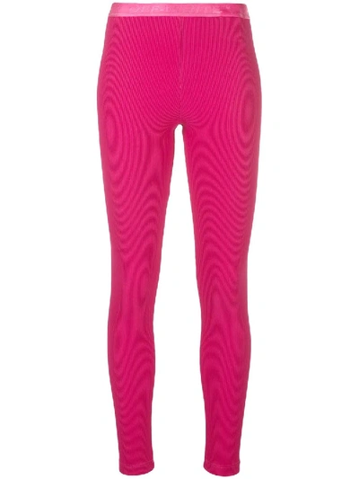 Shop Off-white Logo Ribbed Leggings In Pink