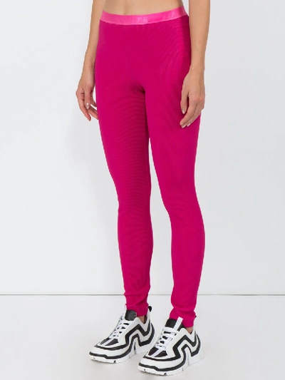 Shop Off-white Logo Ribbed Leggings In Pink