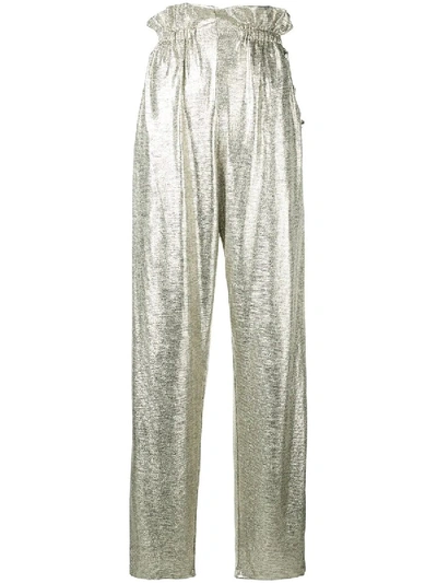 Shop Balmain High Waist Palazzo Trousers Silver