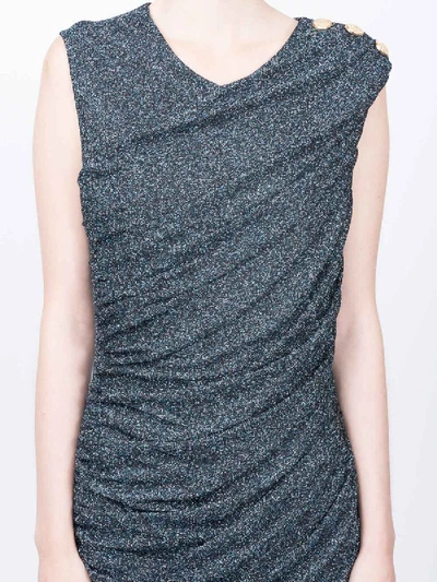 Shop Balmain Draped V-neck Sleeveless Dress In Grey