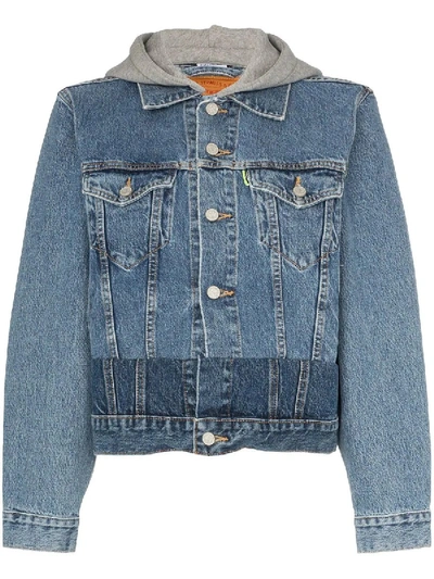 Shop Vetements Panelled Hooded Denim Jacket In Blue