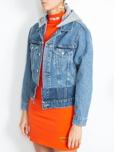 Shop Vetements Panelled Hooded Denim Jacket In Blue