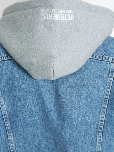 Shop Vetements Panelled Hooded Denim Jacket In Blue
