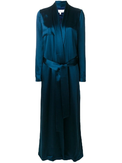 Shop Galvan Floor Length Evening Coat In Blue