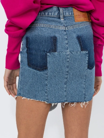 Shop Vetements High-waisted Asymmetric Denim Skirt In Blue