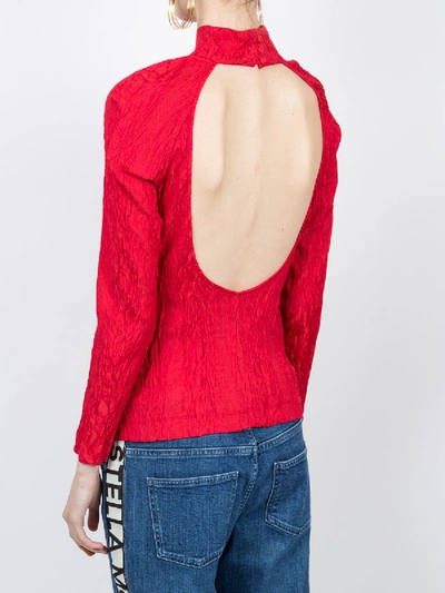 Shop Alexa Chung Open Back Funnel Neck Blouse In Red