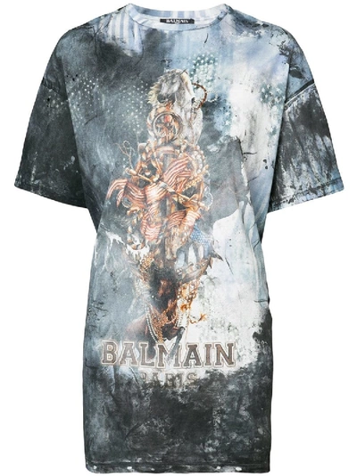 Shop Balmain Printed Horse T-shirt In Grey