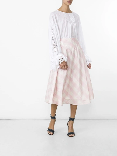 Shop Valentino Checked Silk-taffeta A-line Midi Skirt