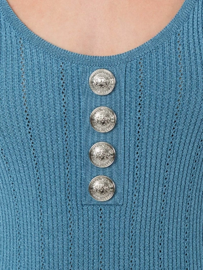 Shop Balmain Decorative Buttons Knitted Bodysuit Blue