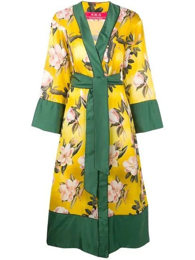 Shop F.r.s For Restless Sleepers Floral Print Robe Coat In Yellow