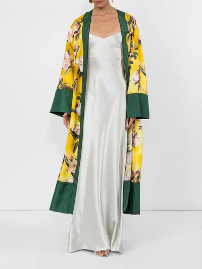Shop F.r.s For Restless Sleepers Floral Print Robe Coat In Yellow