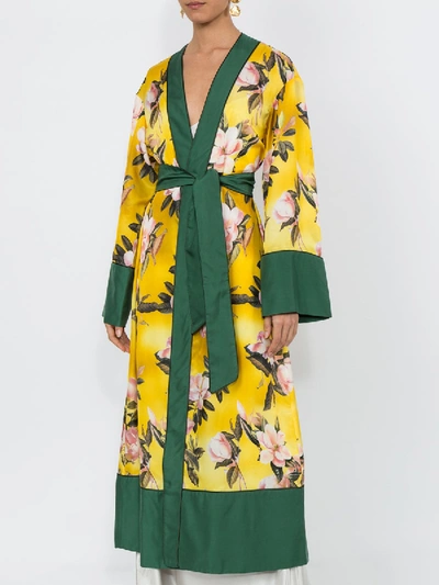 Shop F.r.s For Restless Sleepers Floral Print Robe Coat In Yellow