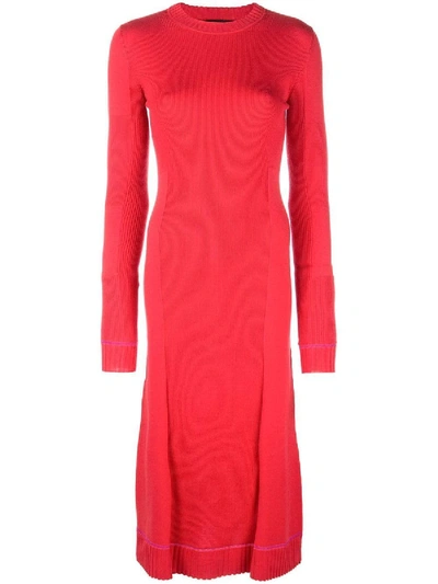 Shop Proenza Schouler Ribbed Knit Long Sleeve Dress Red