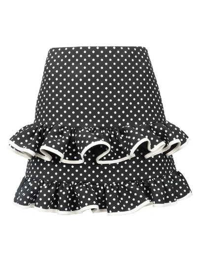 Shop Valentino Polka Dot Frilled Skirt In Black & White